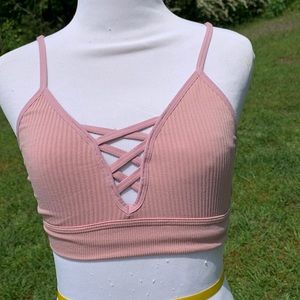VS PINK Sexy Strappy Dusty Rose Pink Ribbed Bralette Small Unlined Cute & comfy!
